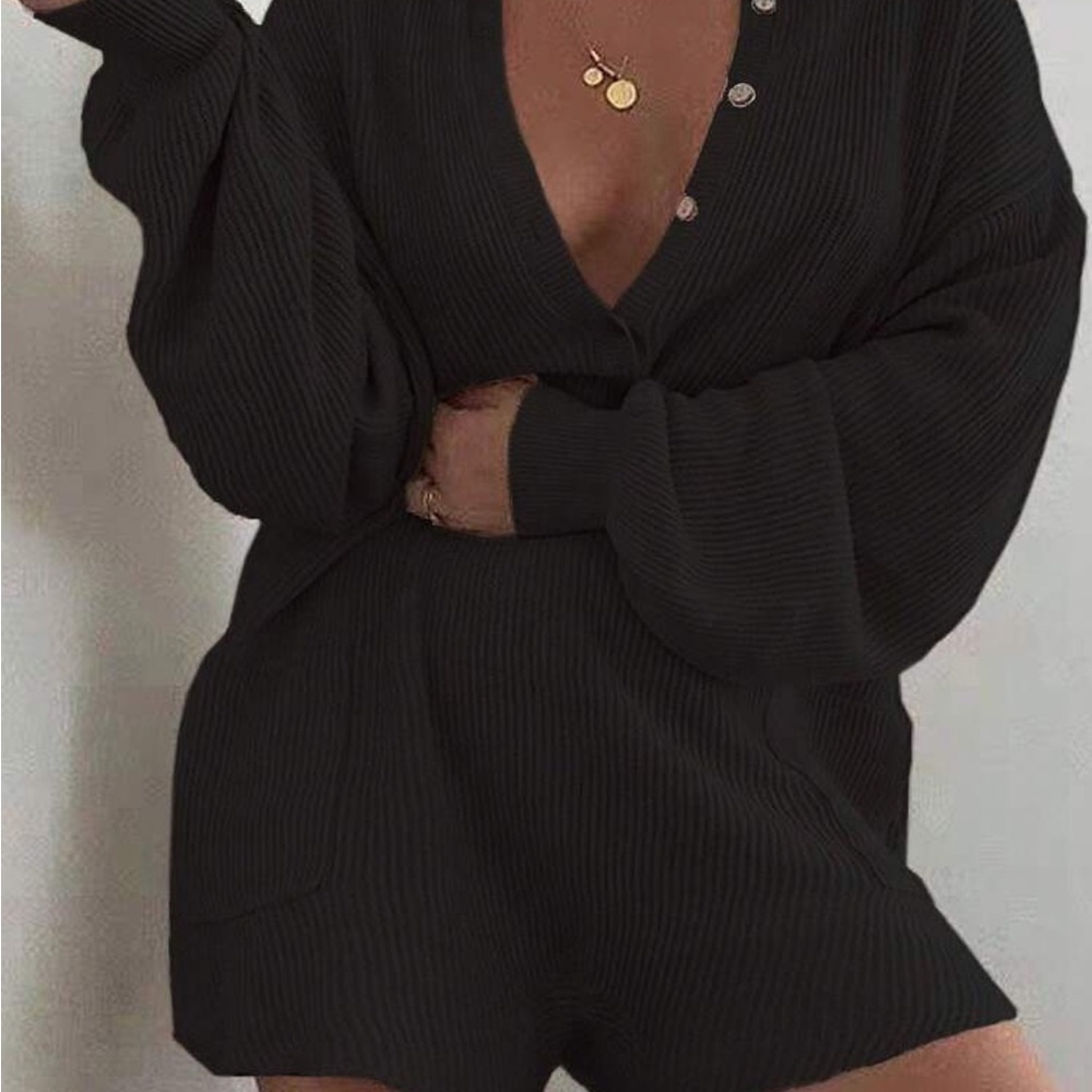 Black Ribbed Knit Sweater Dress